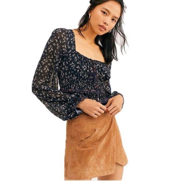 Free People Tops - FREE PEOPLE Printed Lolita Top Floral Black NWT XS